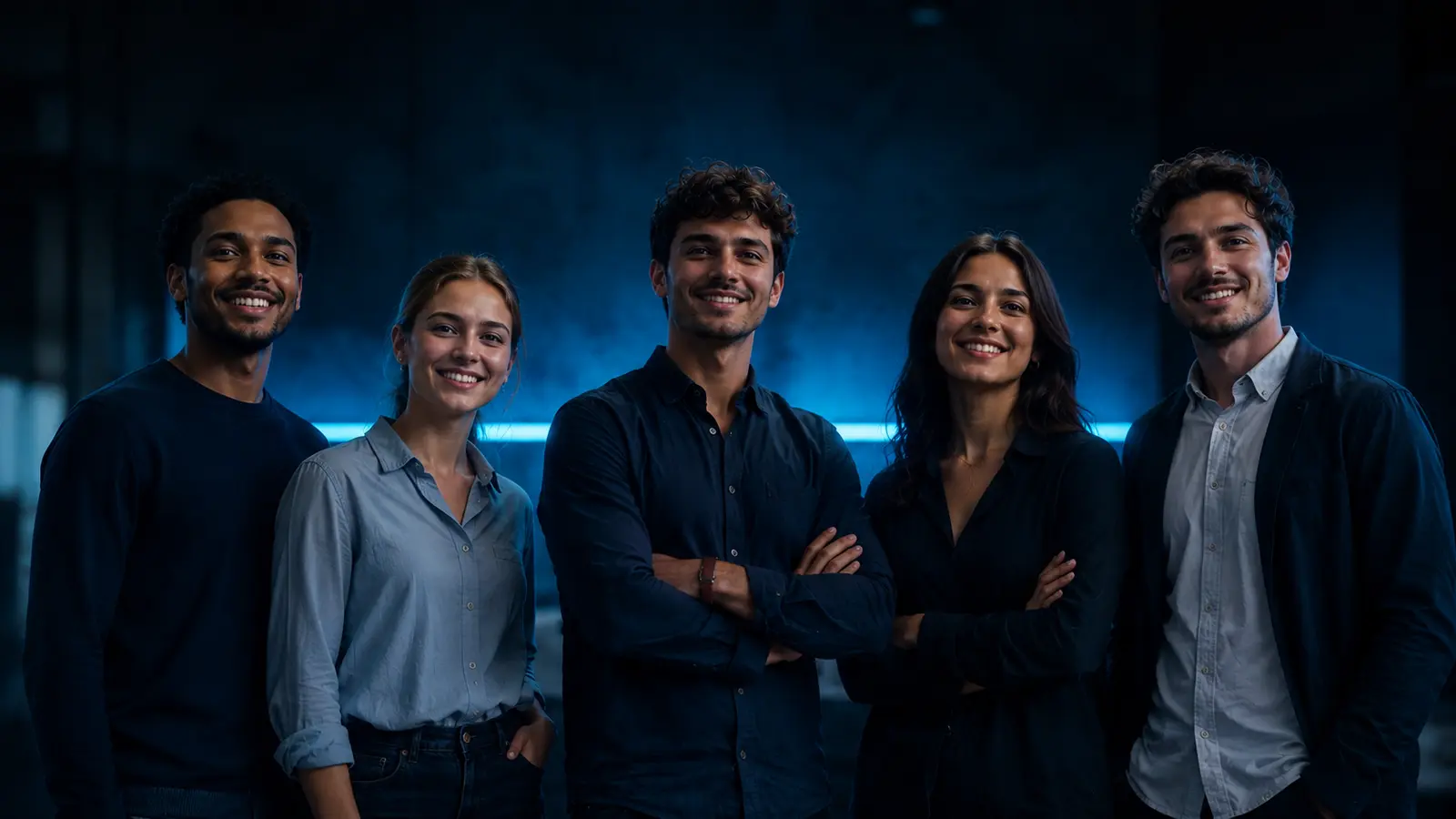 A smiling group of young professionals standing together